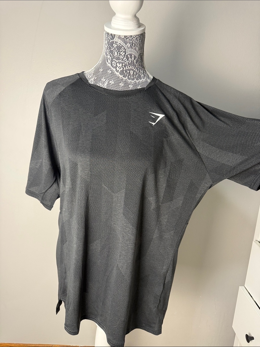 Gymshark Men's Dark Grey Performance Tee with Subtle Geometric Texture